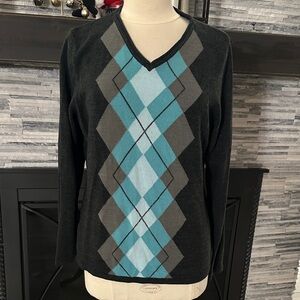 Argyle V-Neck Sweater in dark gray  and Blue